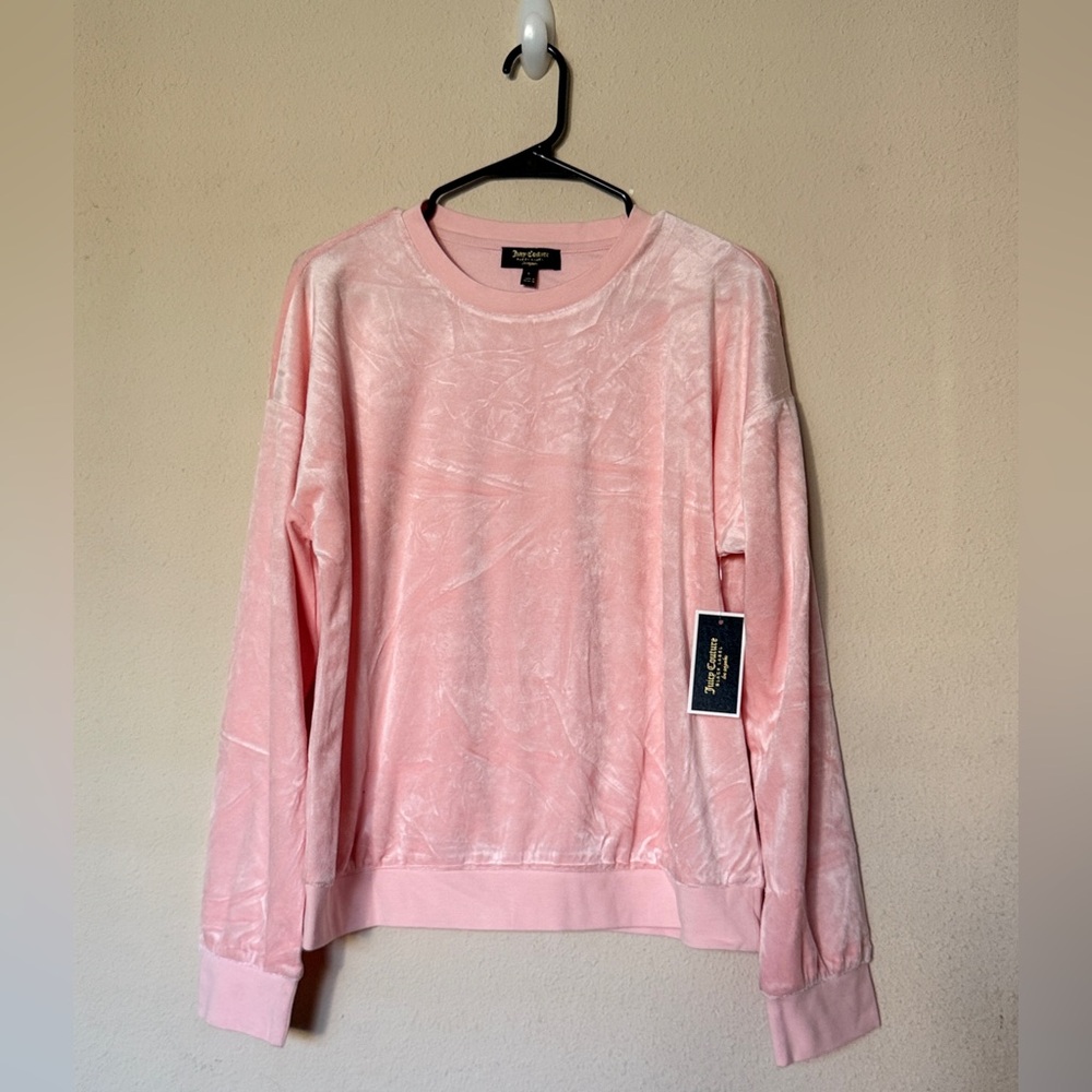 NWT Juicy Couture Pink Velour Women’s Sweater. Size Large